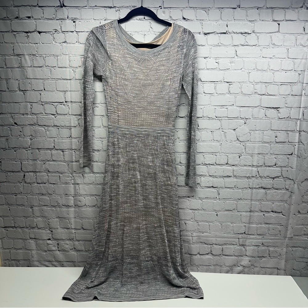 Sundance Sweater midi Dress Womens Gray nude liner Crochet Knit A Line Sz. PS